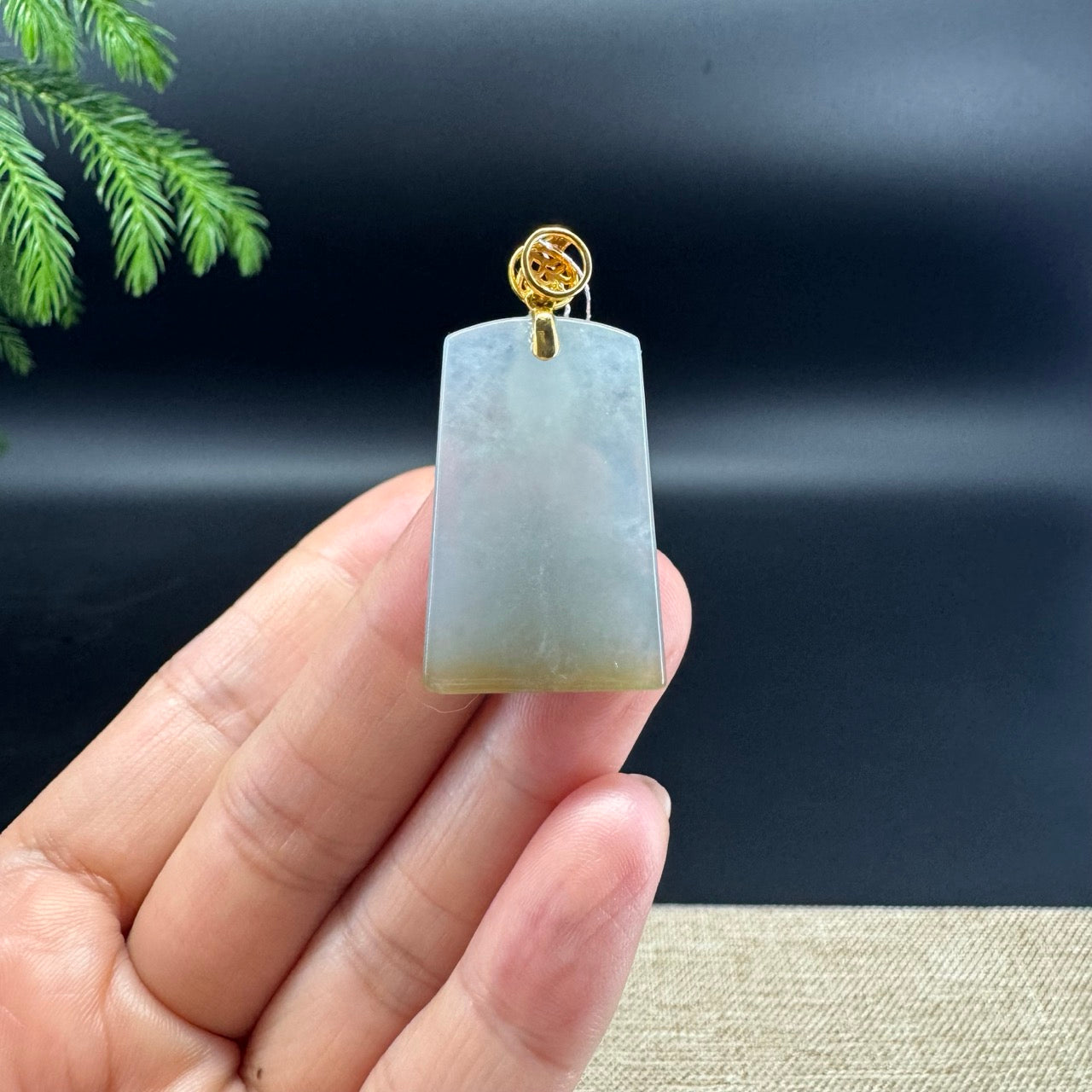 18K Yellow Gold Burmese Light Green Yellow Jadeite Jade Buddha Pendant