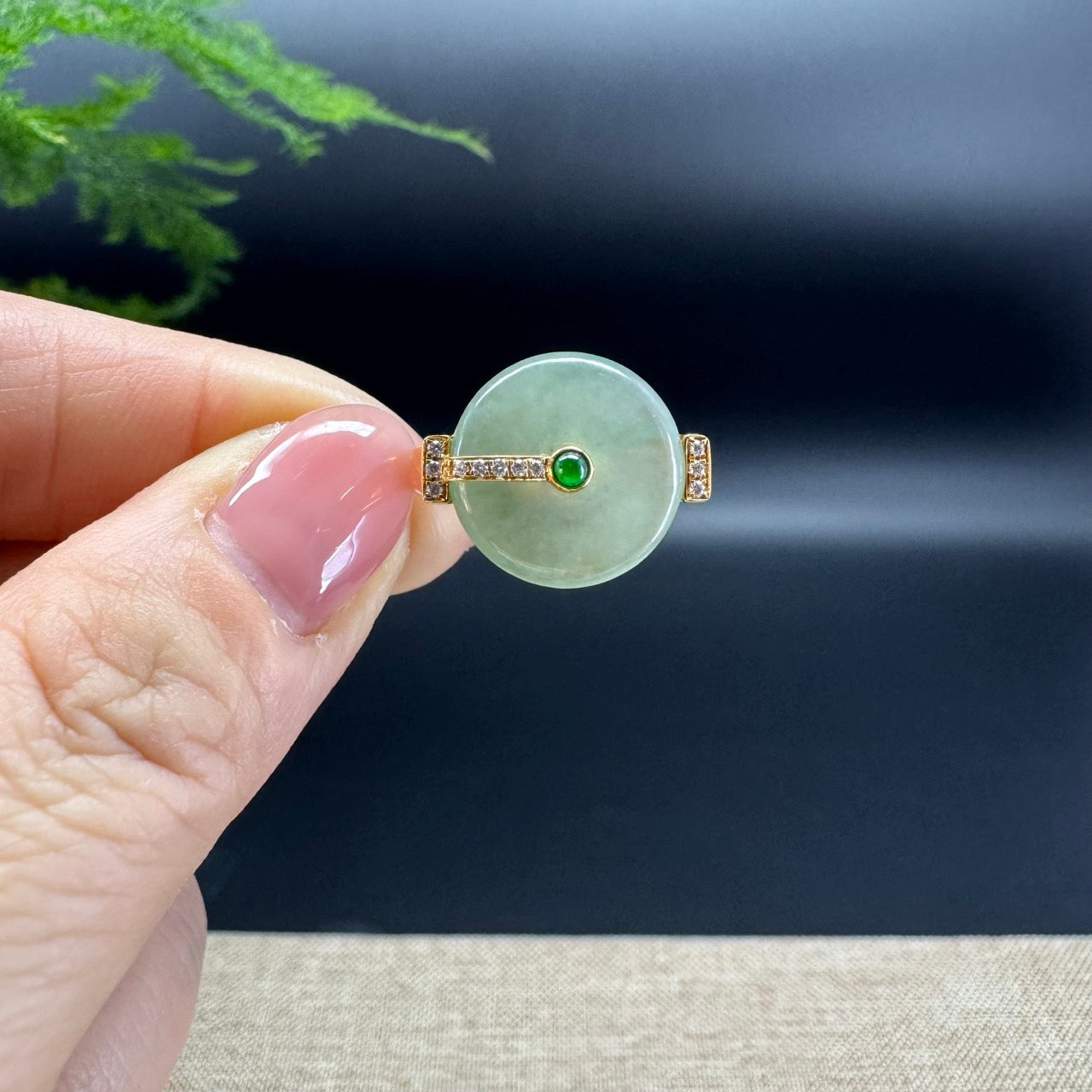 RealJade® 18K Yellow Gold Icy Green Jadeite Jade lucky koukou Ring With Diamonds