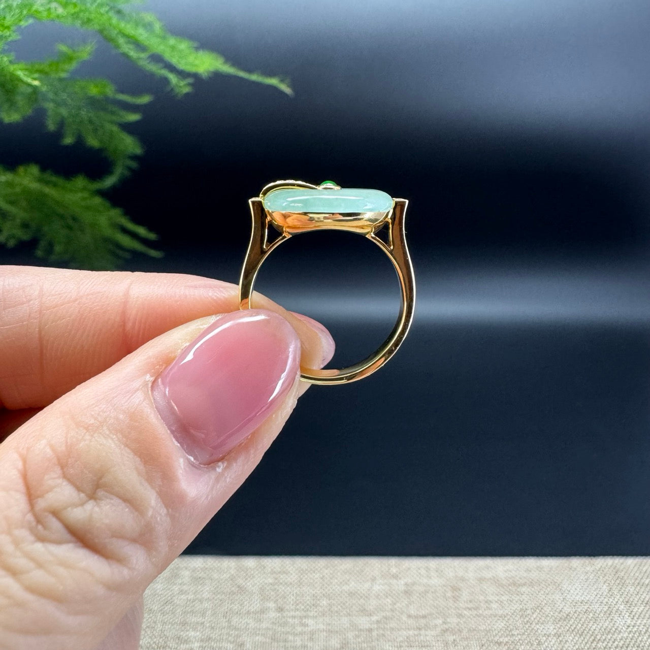RealJade® 18K Yellow Gold Icy Green Jadeite Jade lucky koukou Ring With Diamonds