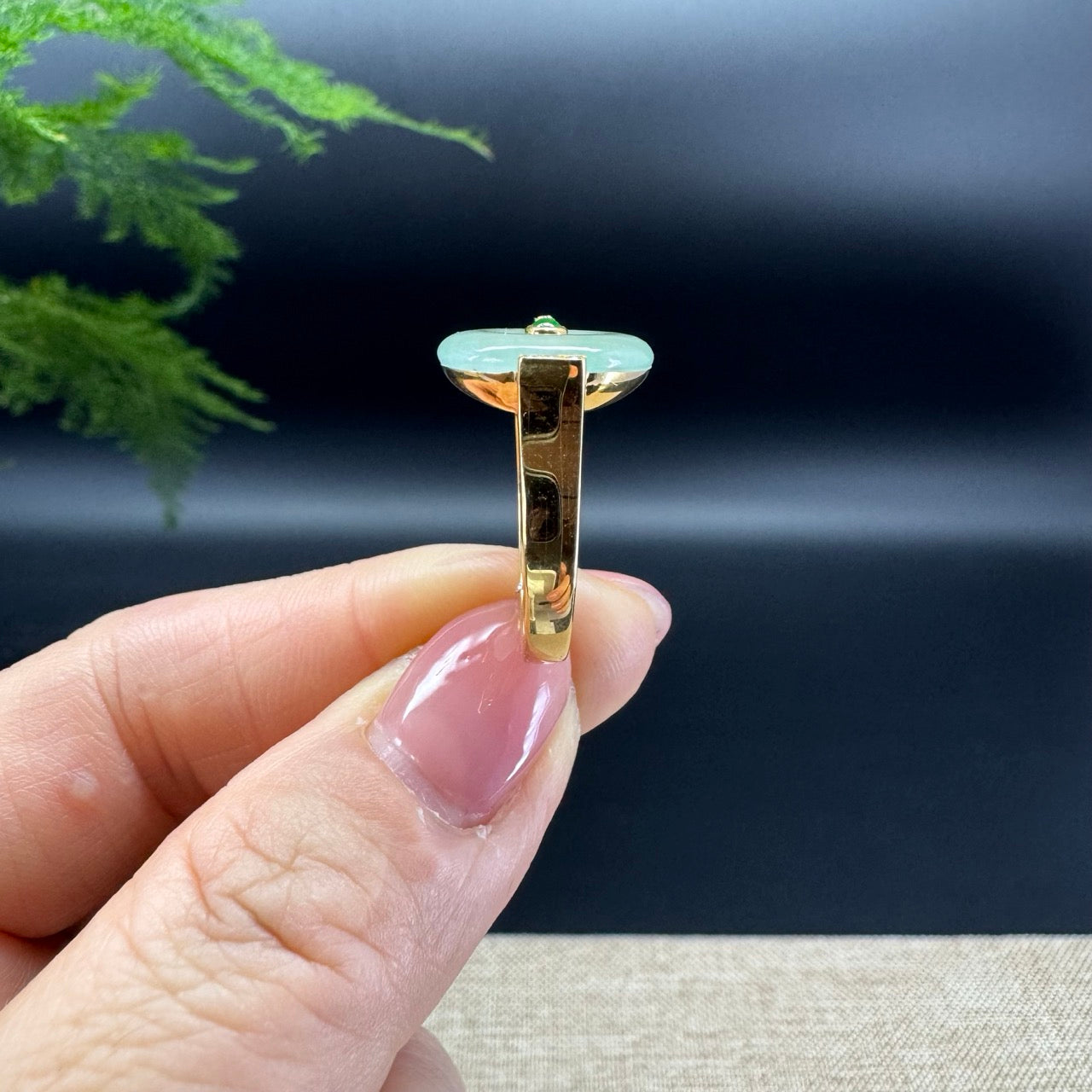 RealJade® 18K Yellow Gold Icy Green Jadeite Jade lucky koukou Ring With Diamonds