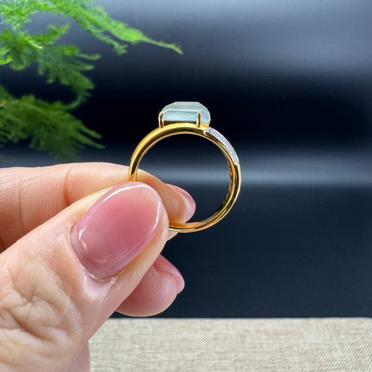 RealJade® 18K Yellow Gold Icy Polygon Jadeite Jade Ring With Diamonds