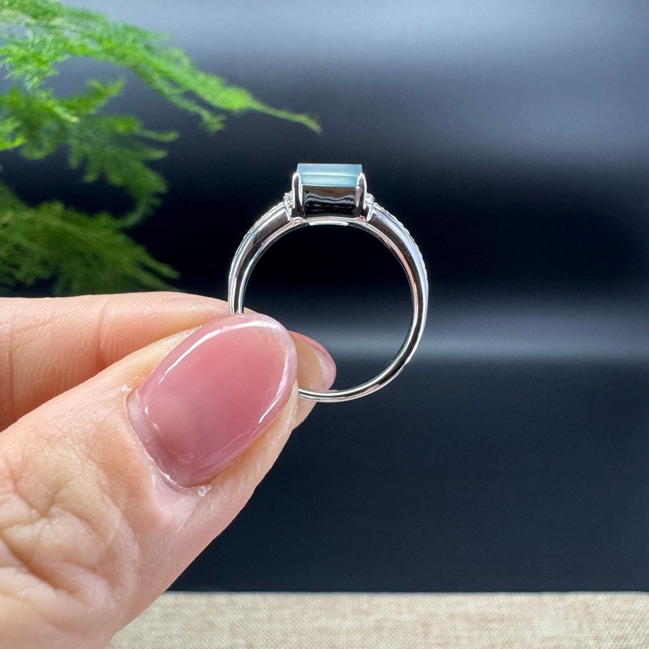 RealJade® 18K White Gold Icy Jadeite Jade Diamonds Classic Ring