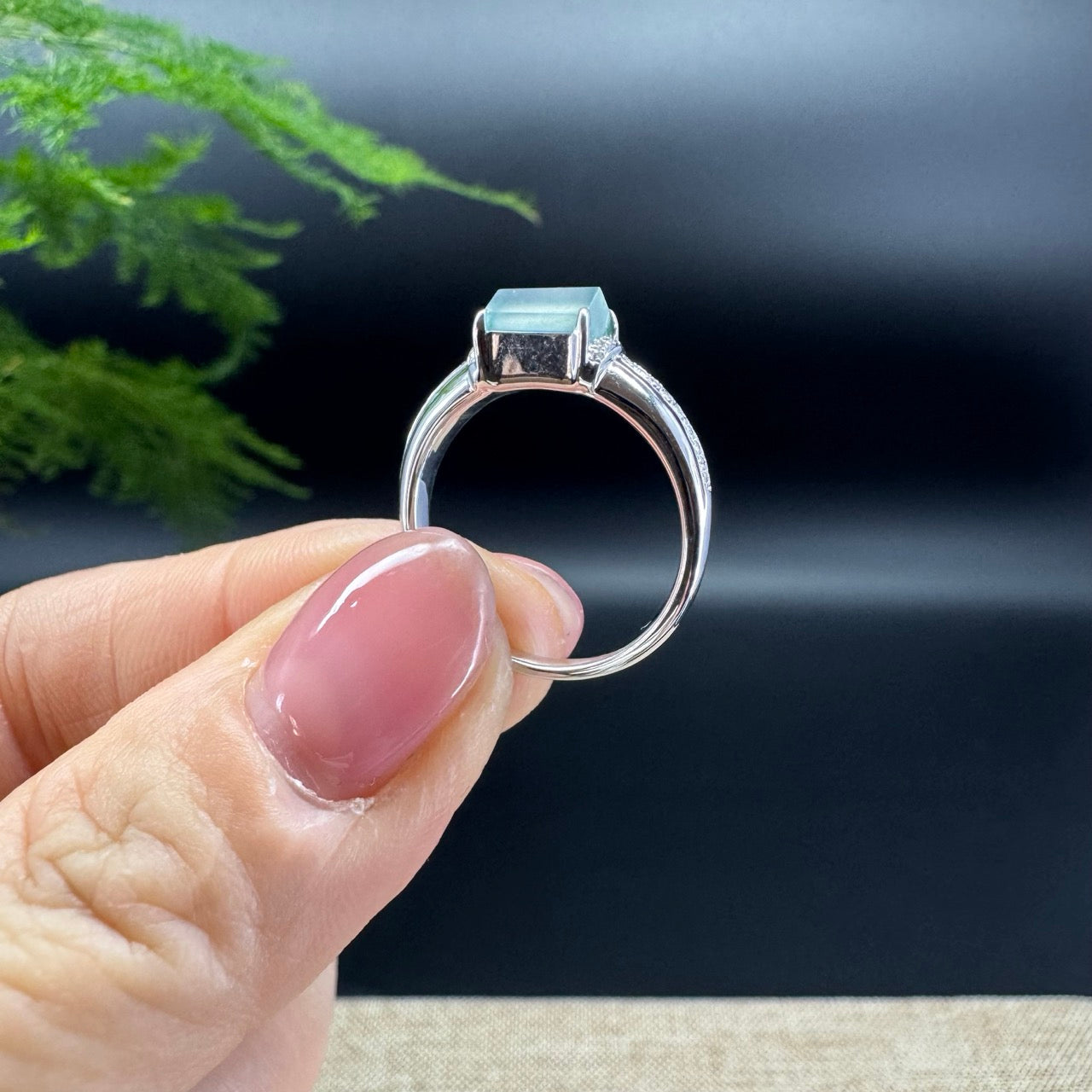 RealJade® 18K White Gold Icy Jadeite Jade Diamonds Classic Ring