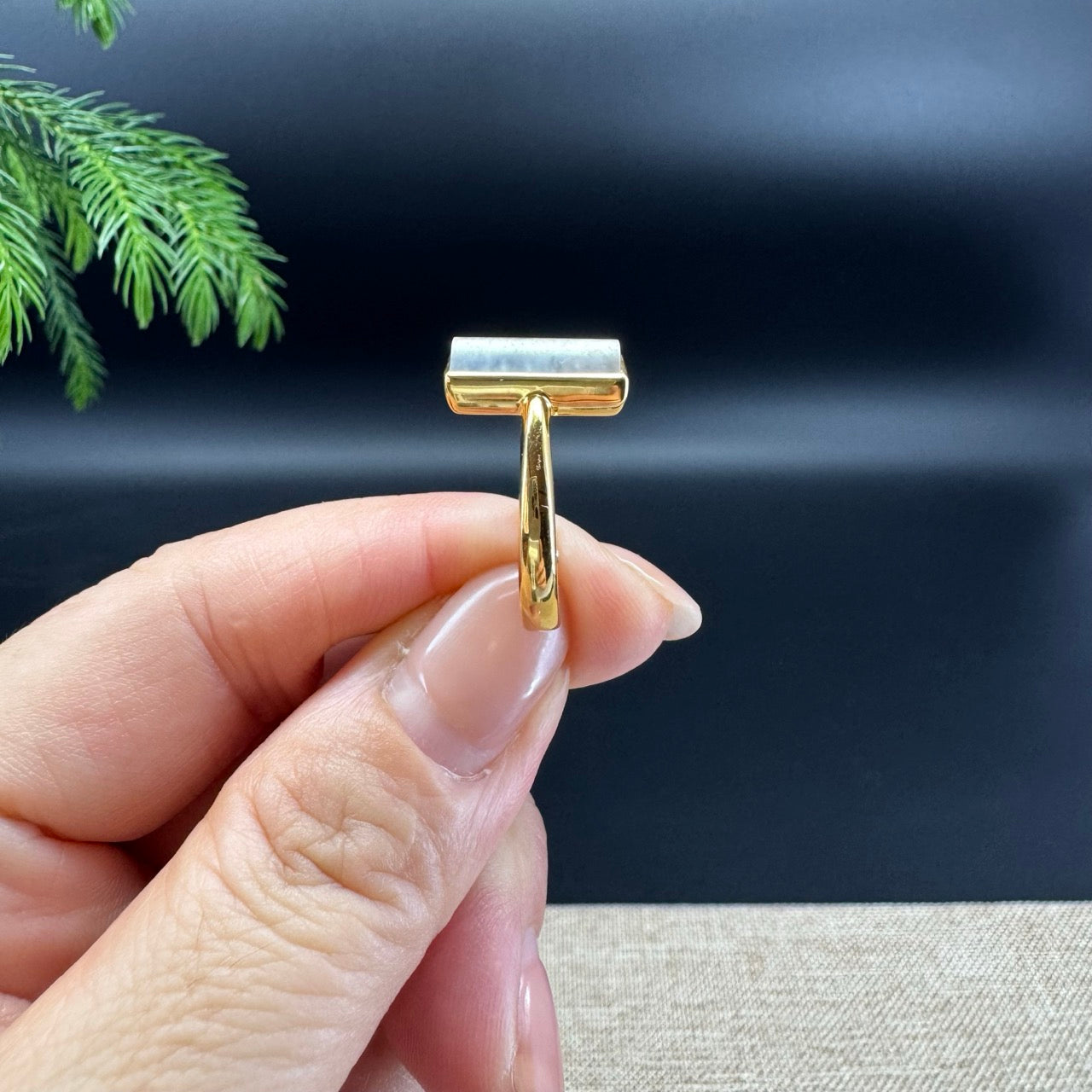RealJade® Co. 18K Yellow Gold Icy Bamboo Jadeite Jade Diamonds Ring