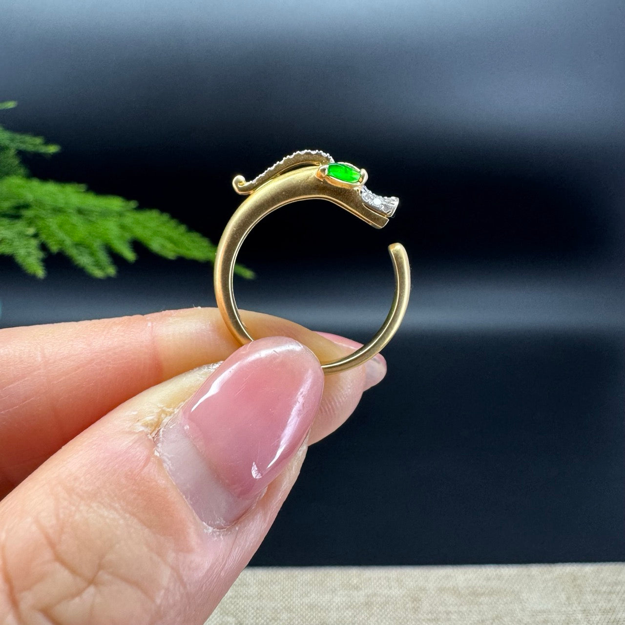 RealJade® 18k Yellow Gold Natural Imperial Green Jadeite Dragon Ring With Diamonds