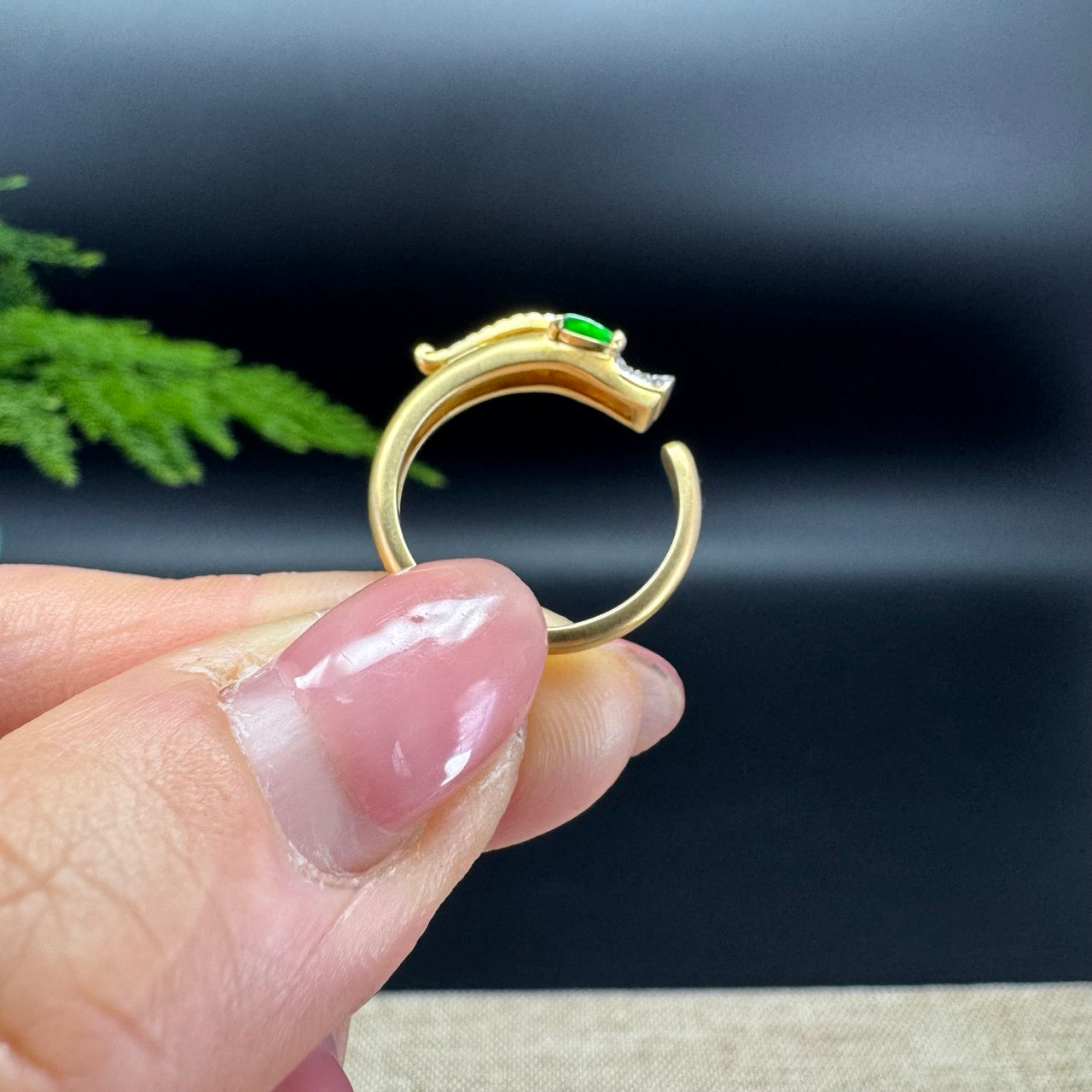 RealJade® 18k Yellow Gold Natural Imperial Green Jadeite Dragon Ring With Diamonds