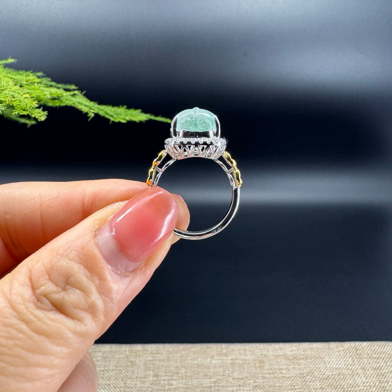 RealJade® "Signature Signet" 18K White Gold Icy Green Jadeite Jade Pi Xiu Ring