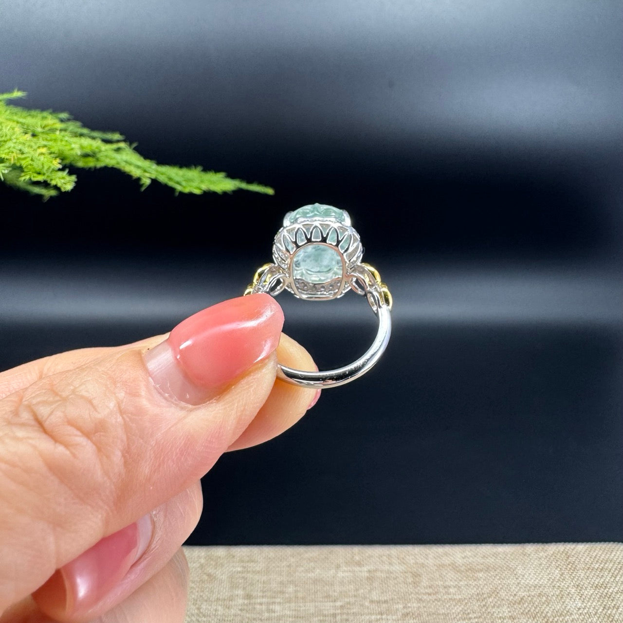 RealJade® "Signature Signet" 18K White Gold Icy Green Jadeite Jade Pi Xiu Ring