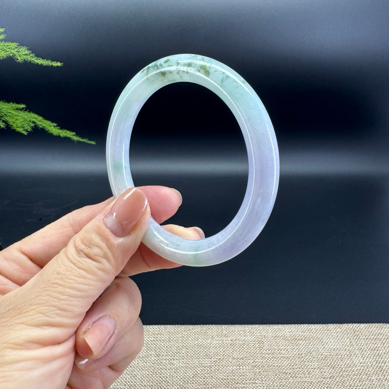 Genuine Burmese Lavender Green Jade Jadeite Bangle Bracelet (53.8mm)