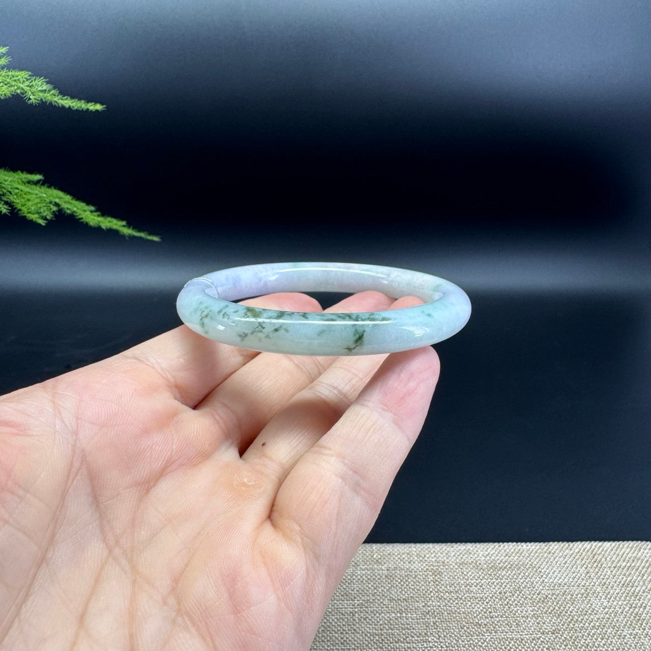 Genuine Burmese Lavender Green Jade Jadeite Bangle Bracelet (53.8mm)