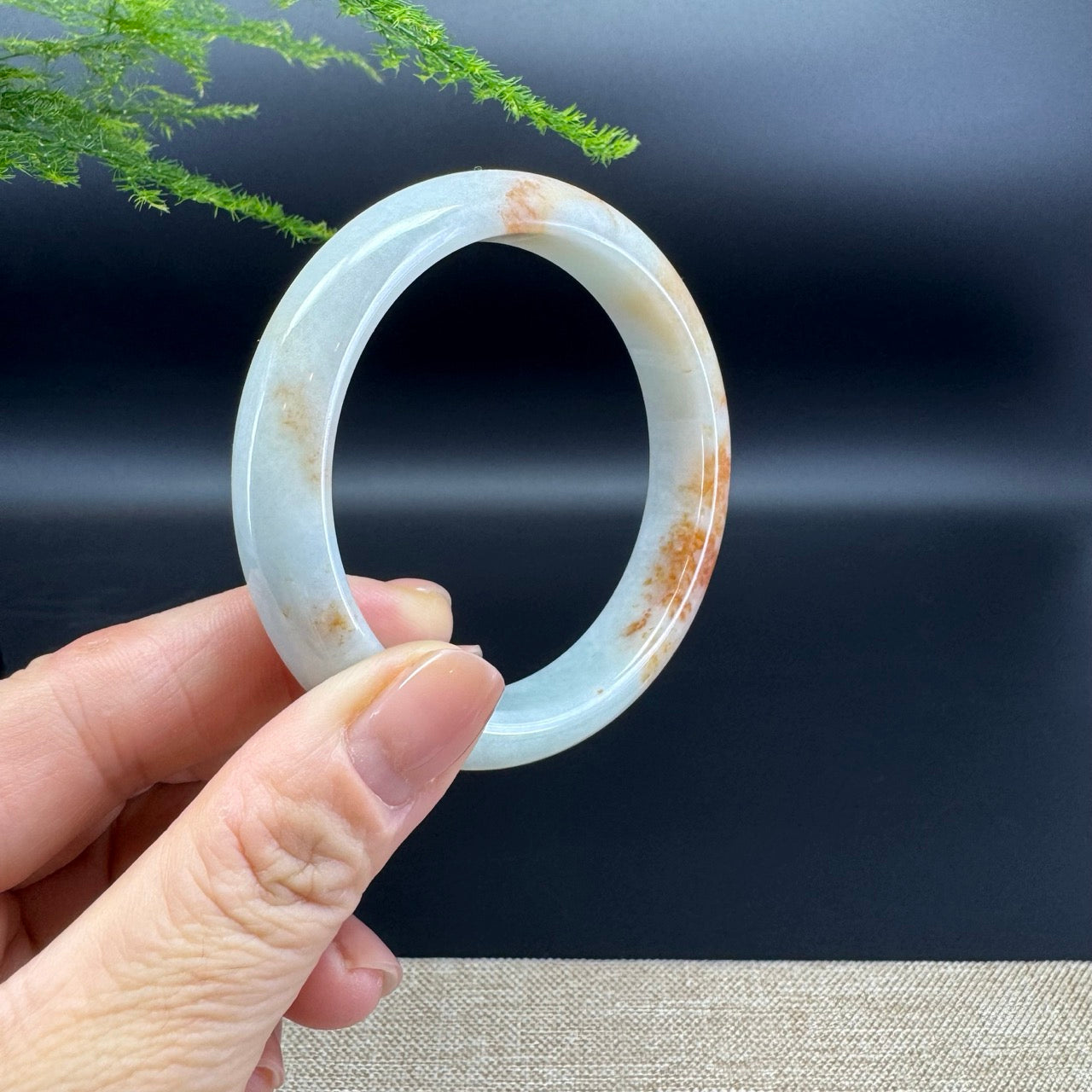 Genuine Burmese Orange Green Jade Jadeite Bangle Bracelet ( 57.3mm )