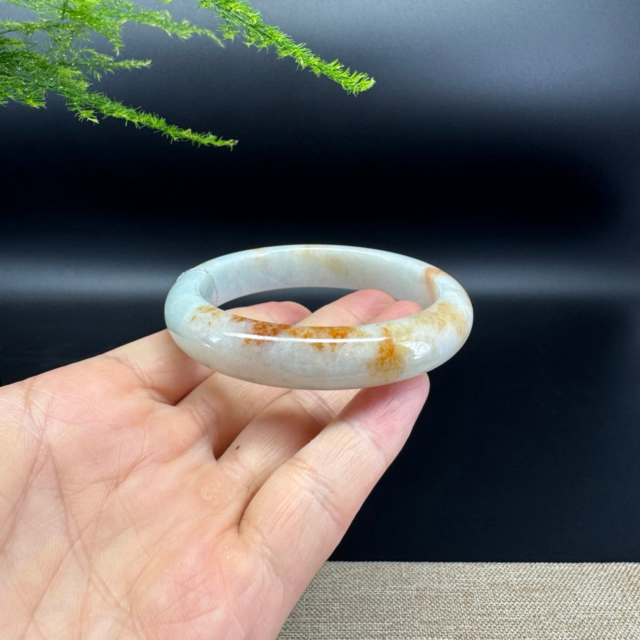 Genuine Burmese Orange Green Jade Jadeite Bangle Bracelet ( 57.3mm )