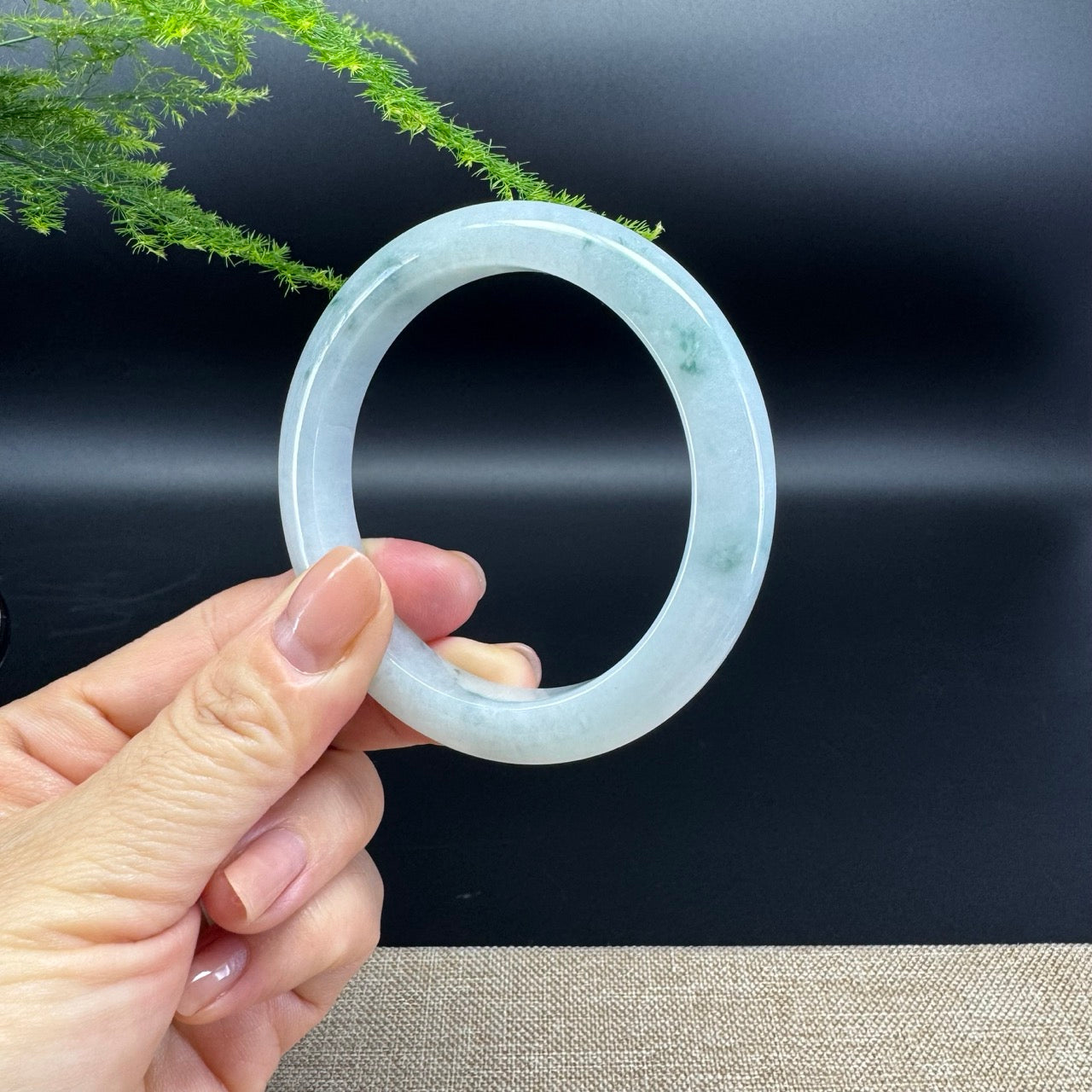 Genuine Burmese Icy Oil Green Jade Jadeite Bangle Bracelet (57.7mm)