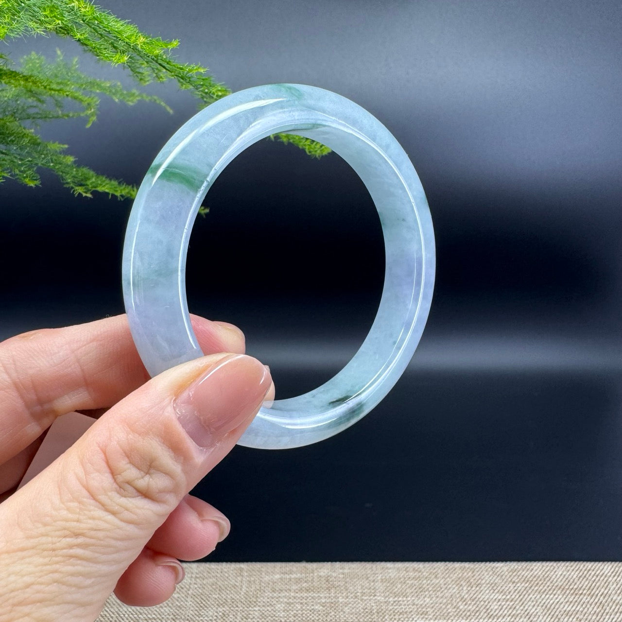 Genuine Burmese Lavender Green Jade Jadeite Bangle Bracelet ( 56.1mm )