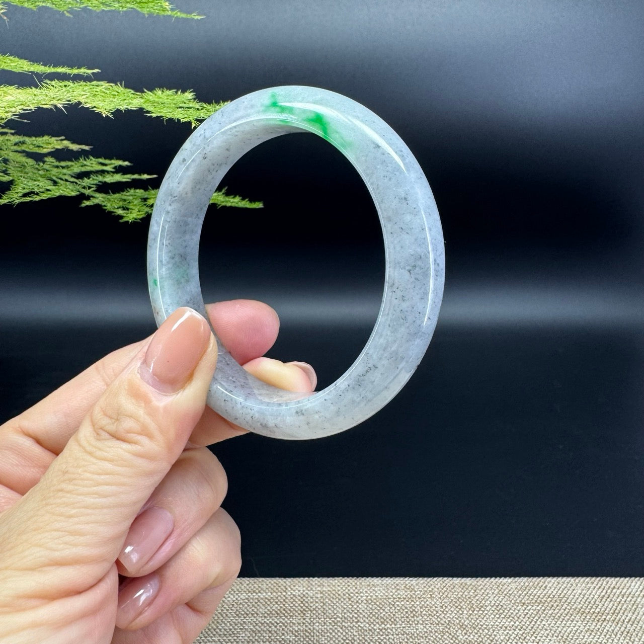 Genuine Burmese Icy black Green Jade Jadeite Bangle Bracelet ( 54.3mm )
