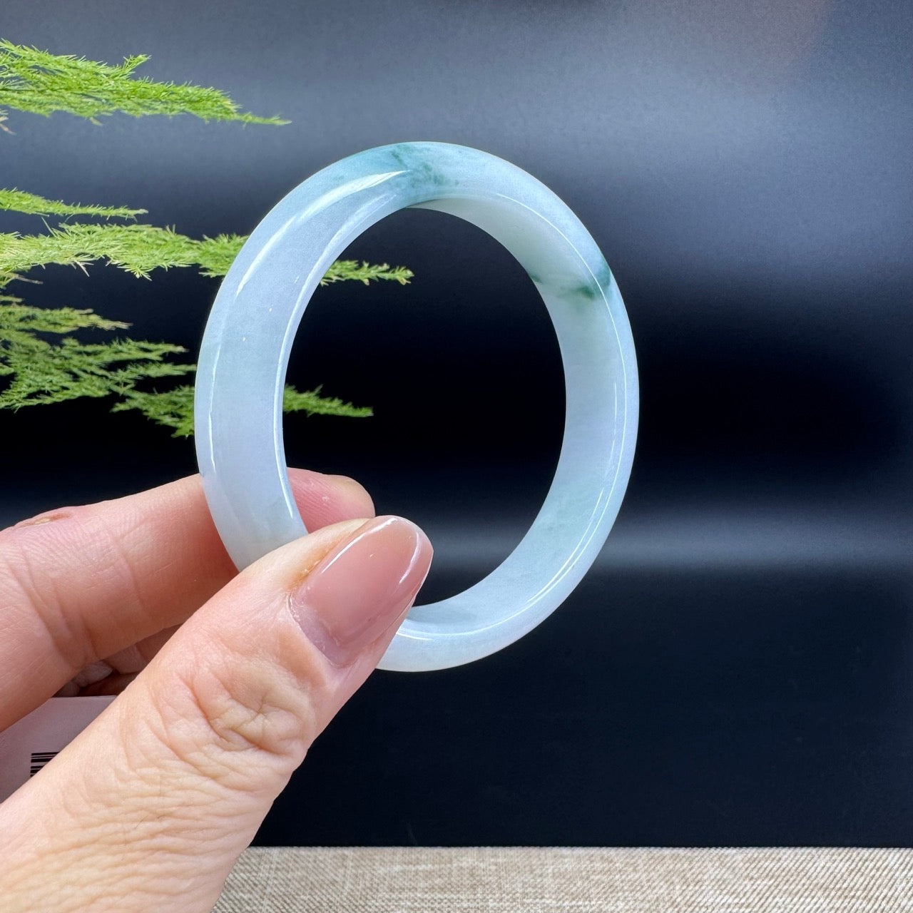 Genuine Burmese White Green Jade Jadeite Bangle Bracelet ( 55.8mm )