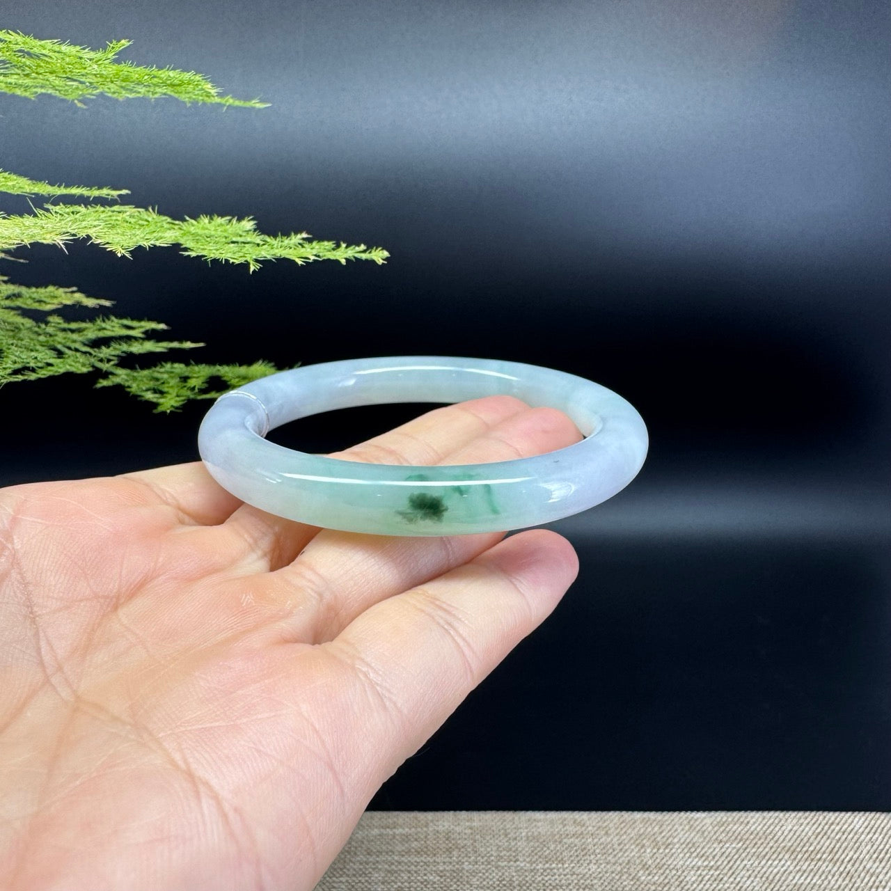 Genuine Burmese Icy Green Jadeite Jade Bangle Bracelet ( 55.5mm )