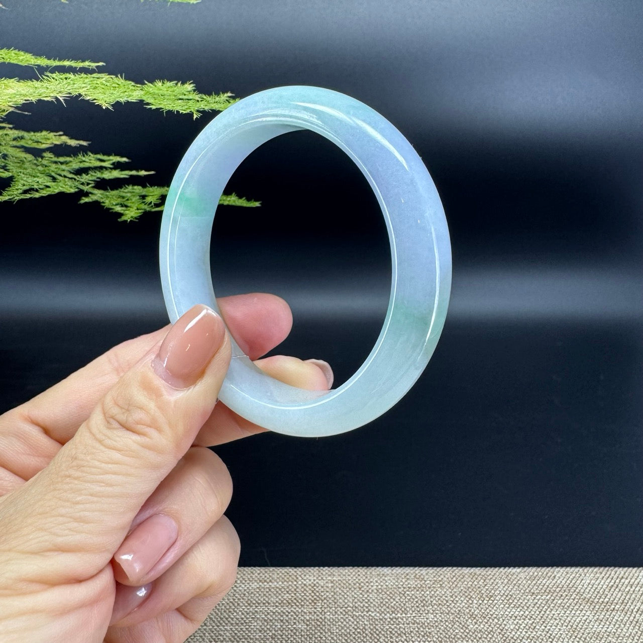 Genuine Burmese Lavender Green Jade Jadeite Bangle Bracelet ( 54.7mm )