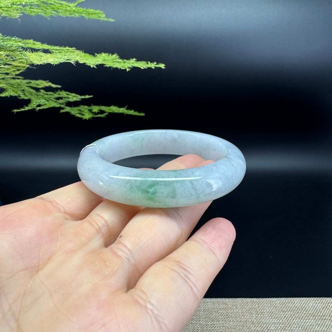 Genuine Burmese Icy Green Jadeite Jade Bangle Bracelet ( 52.5mm )