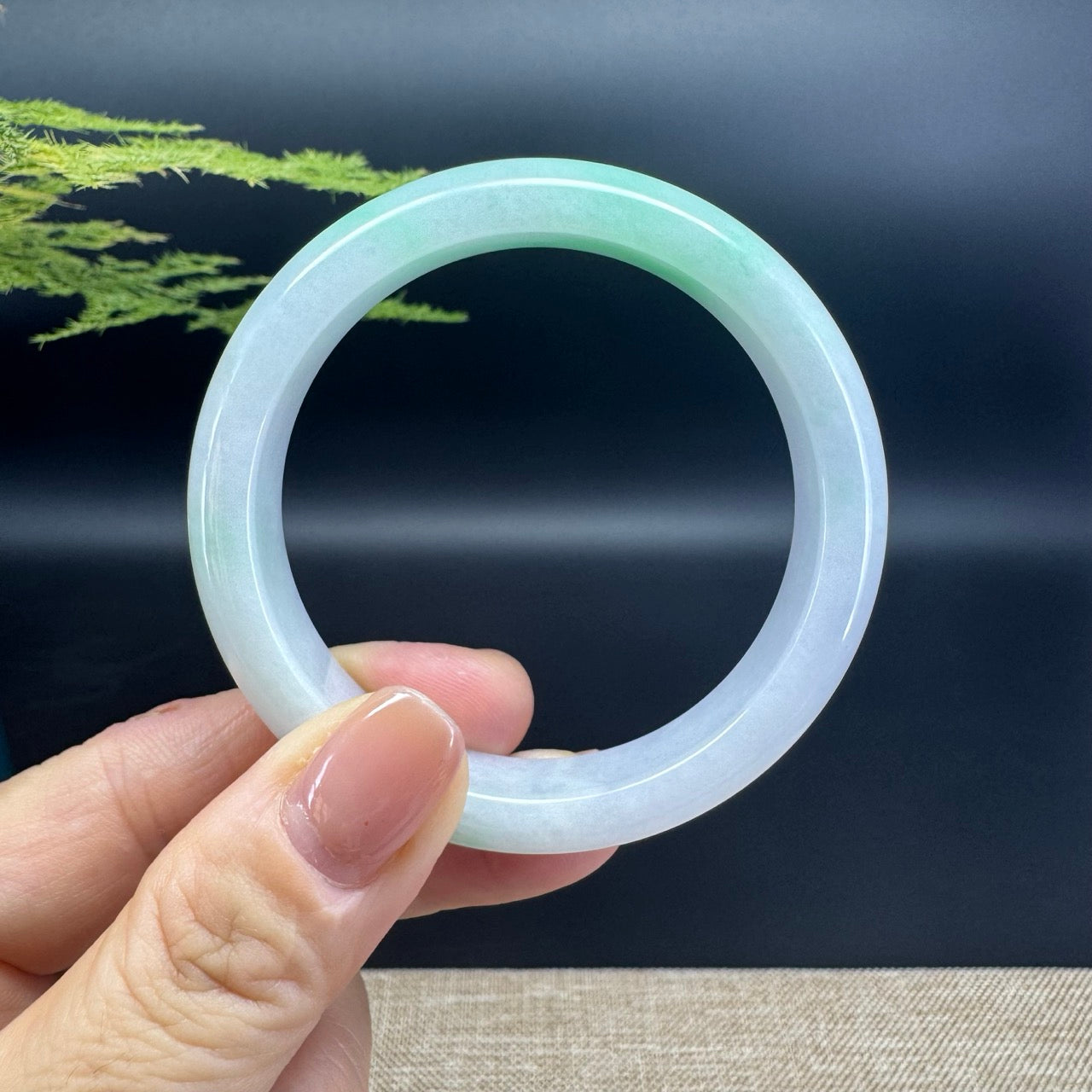 Genuine Burmese White Green Jade Jadeite Bangle Bracelet ( 53.2mm )