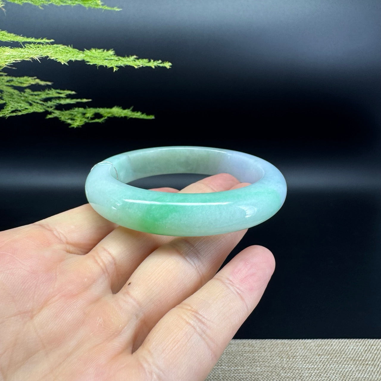 Genuine Burmese Lavender Green Jade Jadeite Bangle Bracelet ( 54.6mm )