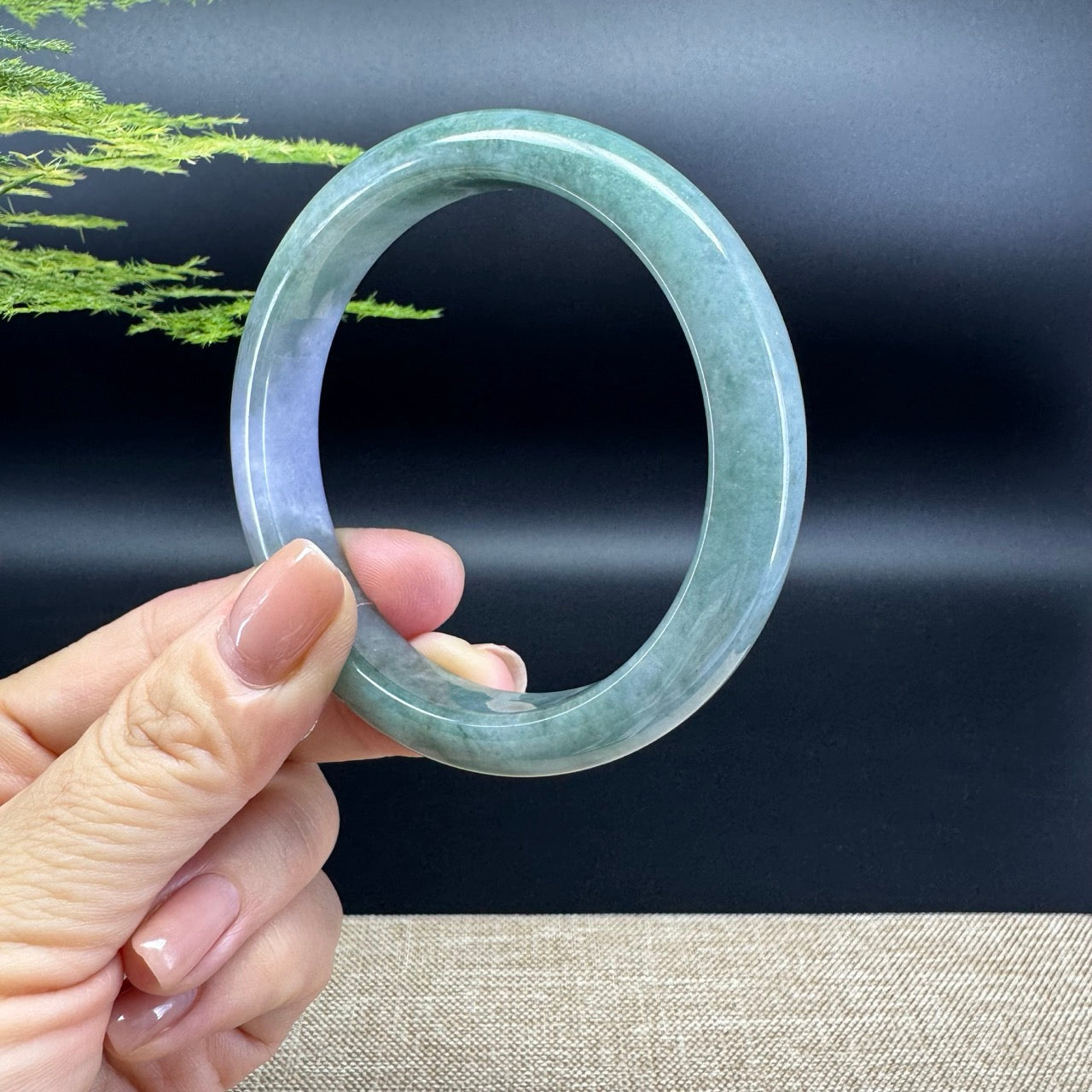 Genuine Burmese  Lavender Oil Green Jade Jadeite Bangle Bracelet ( 59.5mm )