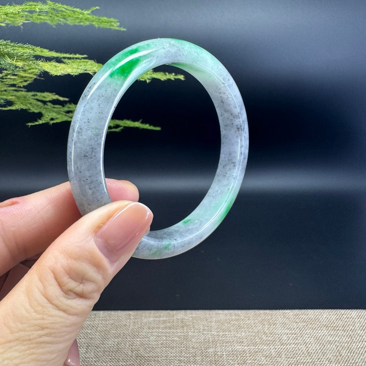 Genuine Burmese Icy Black Green Jade Jadeite Bangle Bracelet (59.4mm)