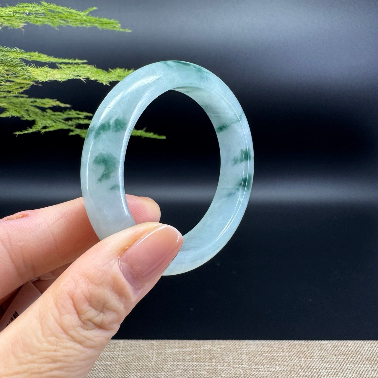 Genuine Burmese Icy Blue Green Jade Jadeite Bangle Bracelet ( 49.4mm )
