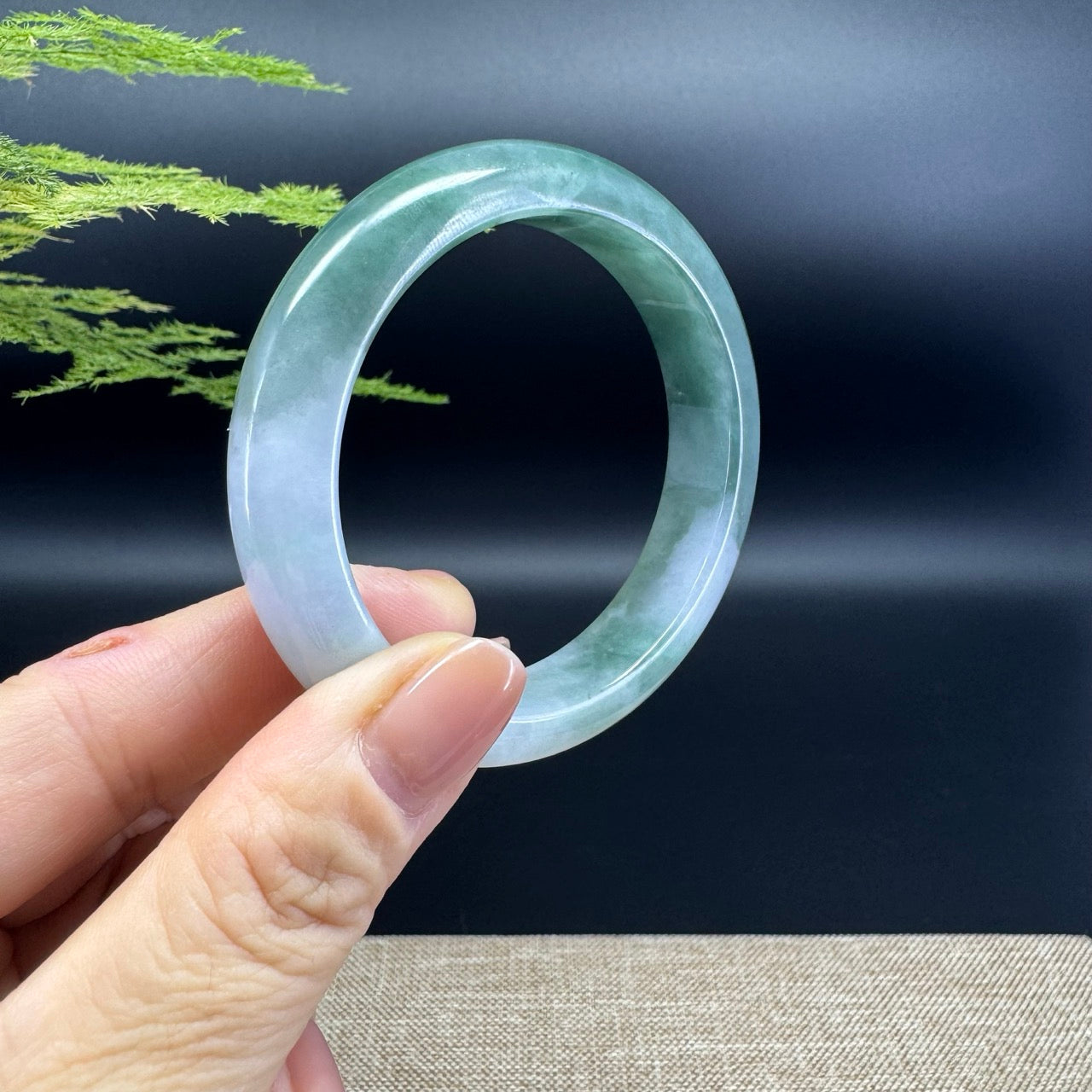 Genuine Burmese Oil Green Jade Jadeite Bangle Bracelet ( 53.2mm )