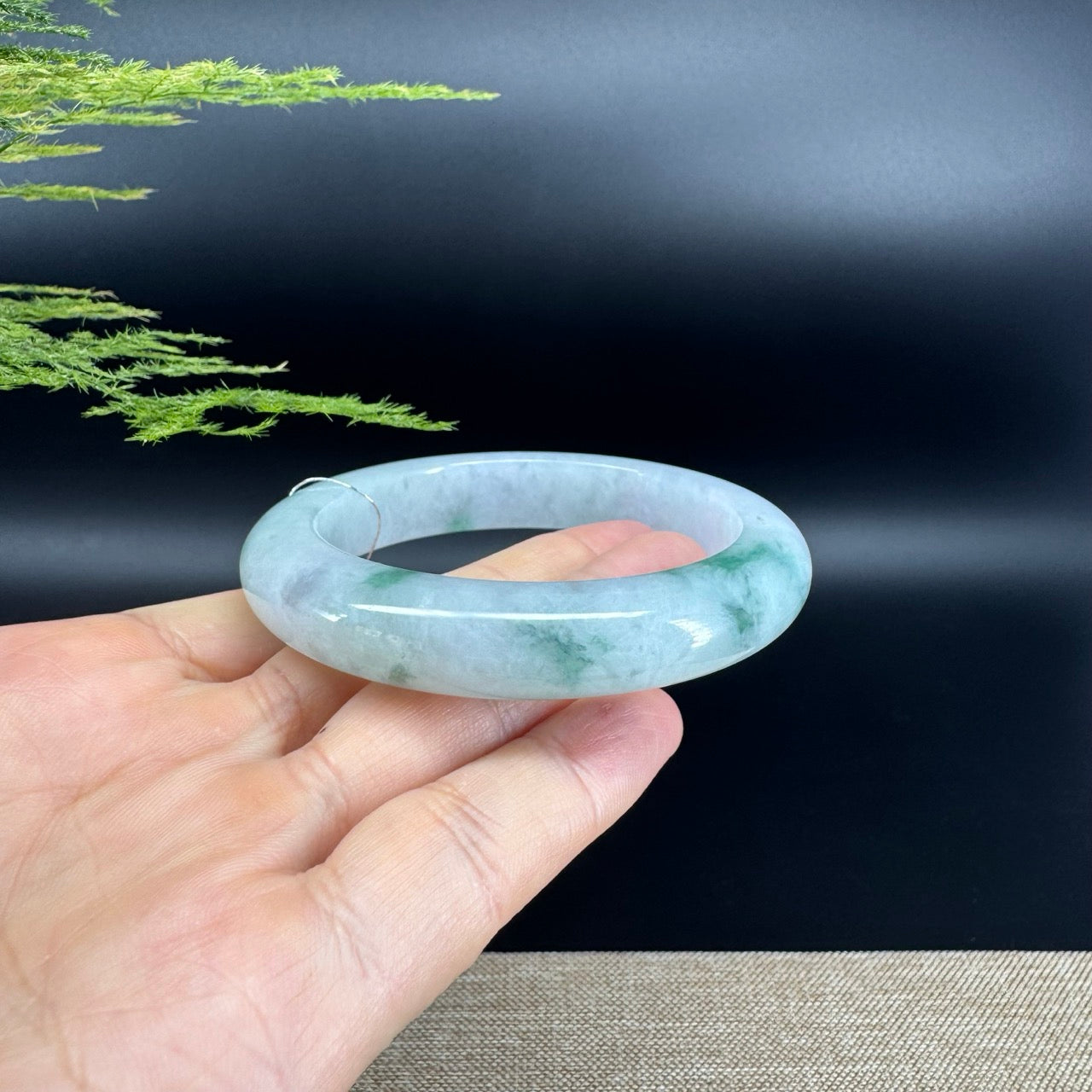 Genuine Burmese Blue Green Flower Jade Jadeite Bangle Bracelet ( 56.3mm )