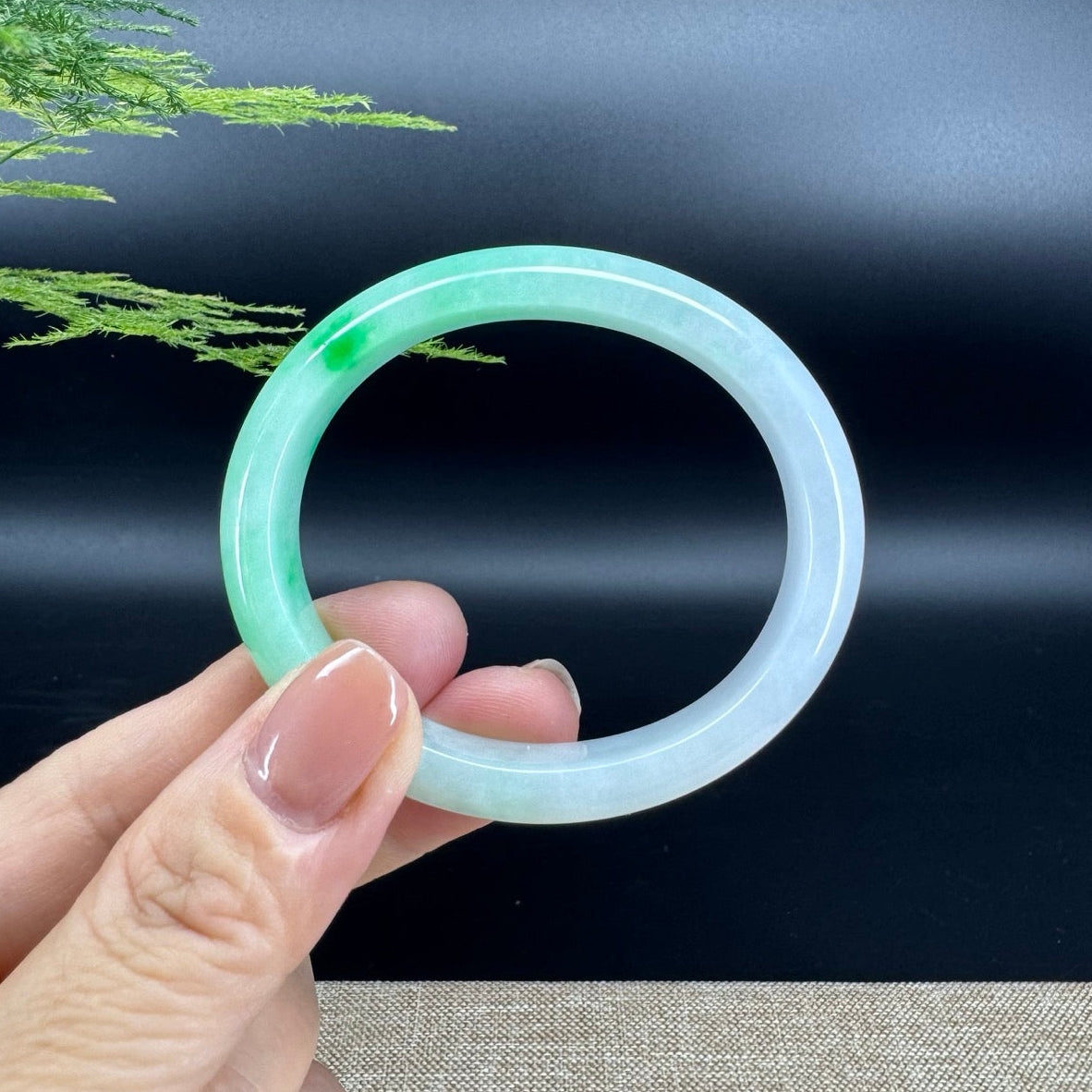 Genuine Burmese Icy Green Jade Jadeite Bangle Bracelet (52.8*45.8mm)