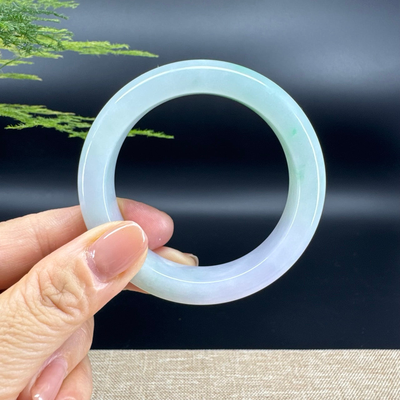 Genuine Burmese Lavender Green Jade Jadeite Bangle Bracelet ( 53.9mm )