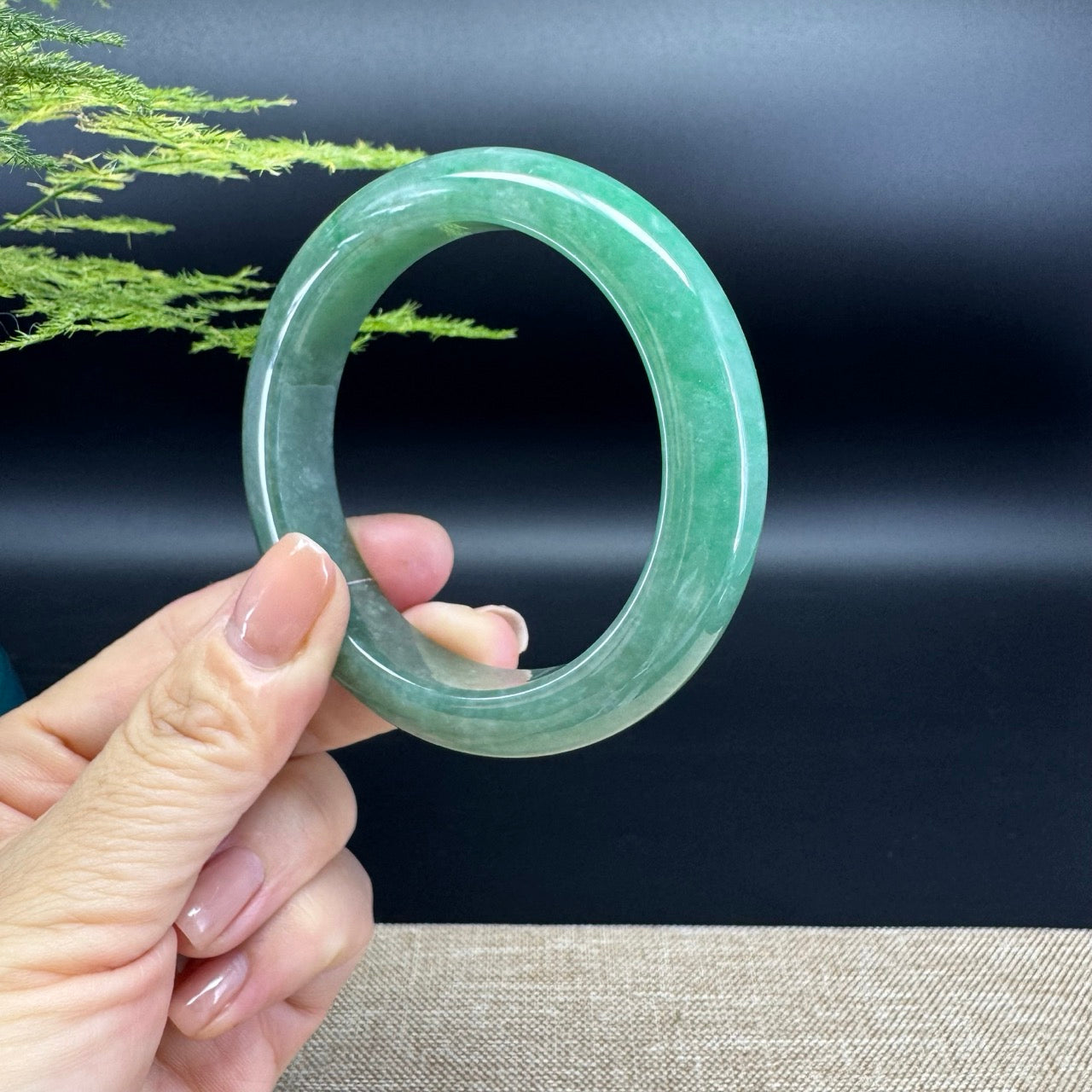Genuine Burmese Forest Green Jade Jadeite Bangle Bracelet ( 58.2mm )