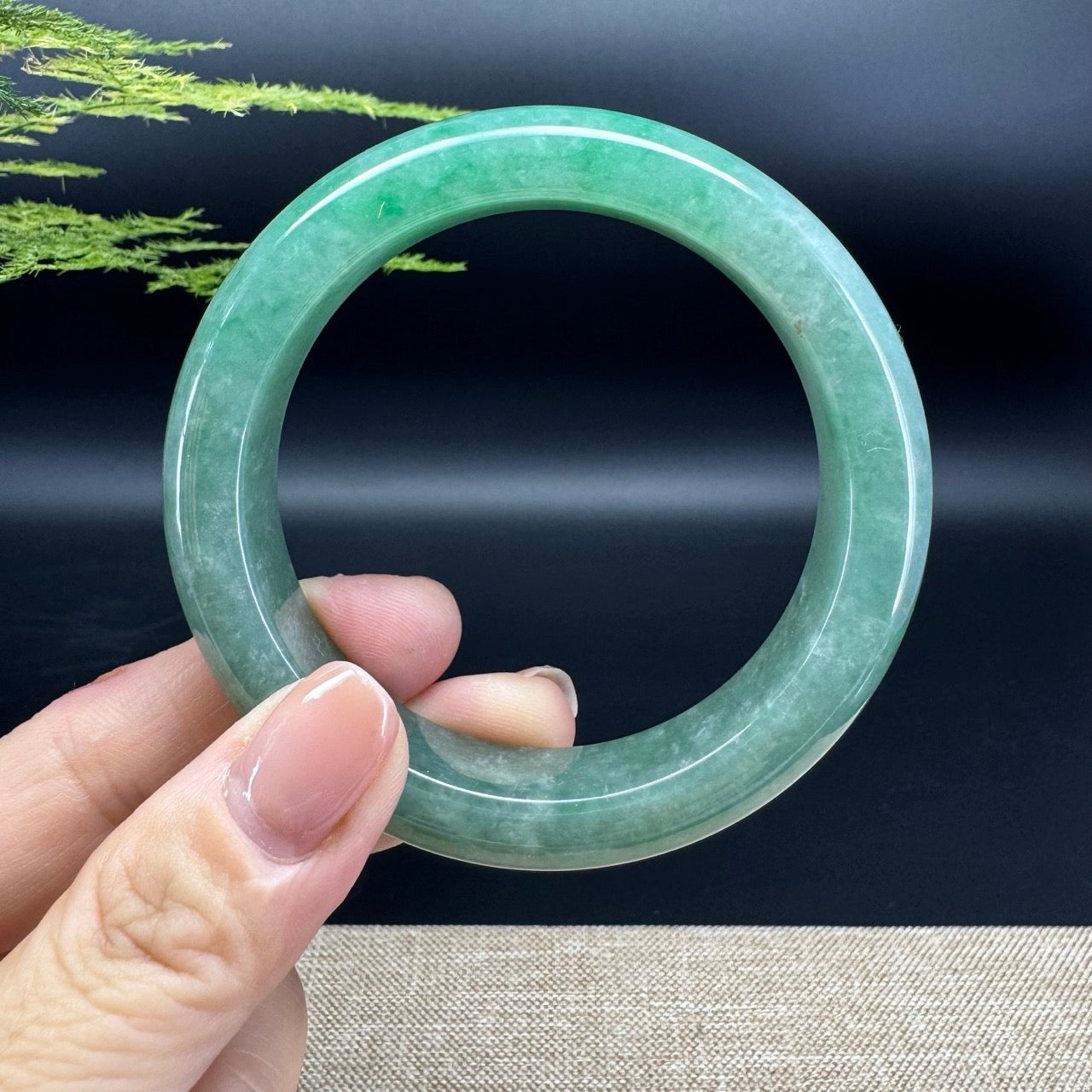 Genuine Burmese Forest Green Jade Jadeite Bangle Bracelet ( 58.2mm )