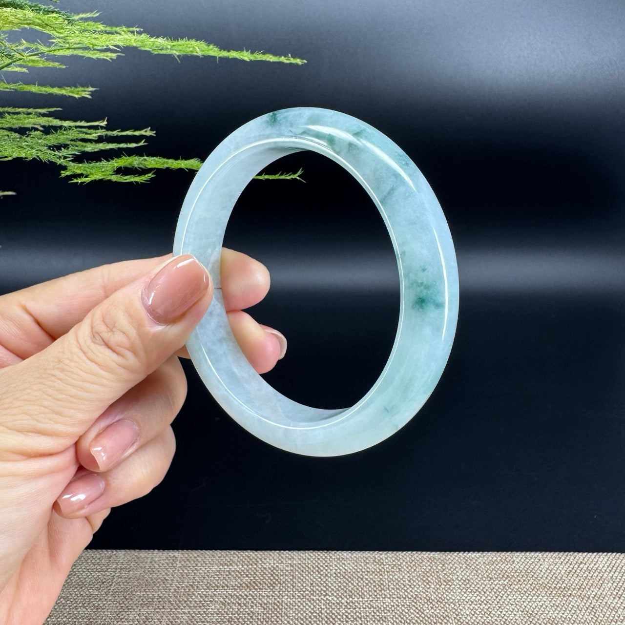 Genuine Burmese Green  Flower Jade Jadeite Bangle Bracelet (58.2mm)