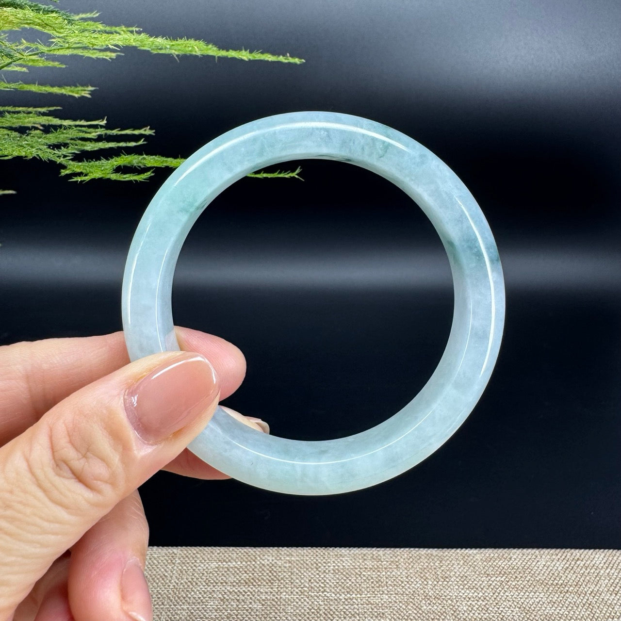 Genuine Burmese Green  Flower Jade Jadeite Bangle Bracelet (58.2mm)