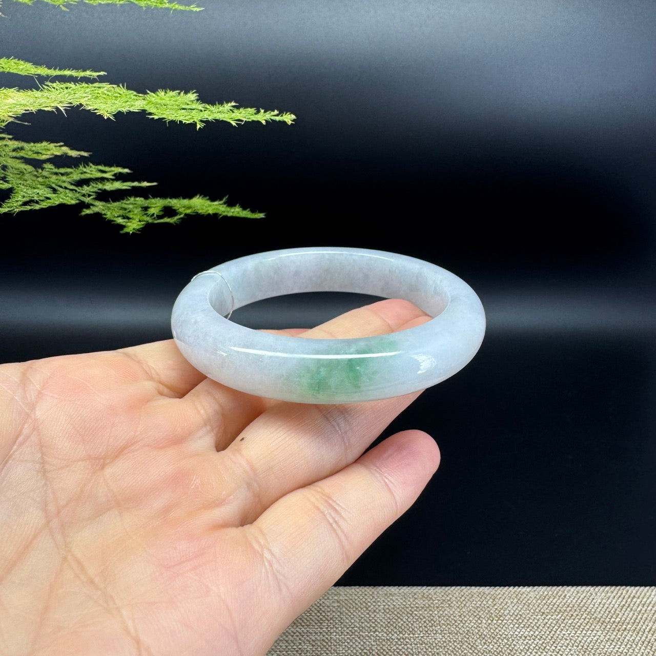 Genuine Burmese Icy Lavender Green Jade Jadeite Bangle Bracelet ( 54.3mm )