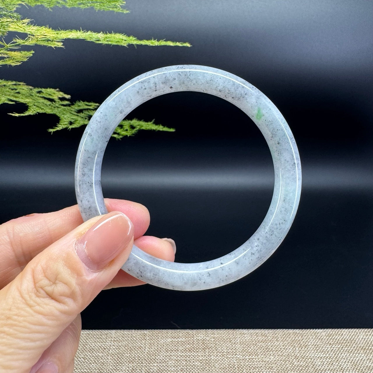 Genuine Burmese Black Green Jade Jadeite Bangle Bracelet ( 54.5mm )