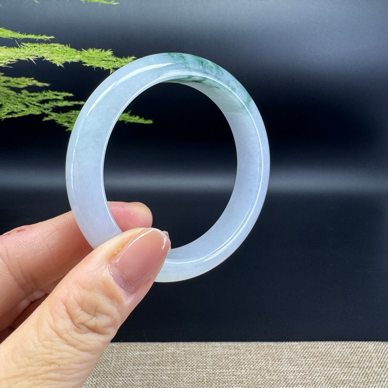 Genuine Burmese White Green Flower Jade Jadeite Bangle Bracelet ( 55.4mm )