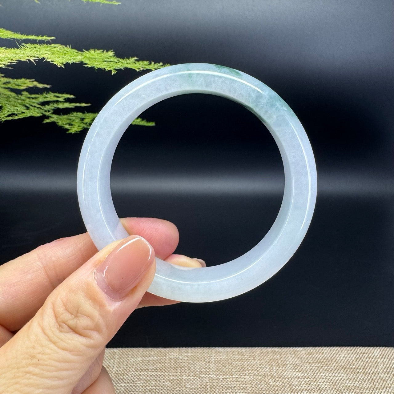 Genuine Burmese White Green Flower Jade Jadeite Bangle Bracelet ( 55.4mm )