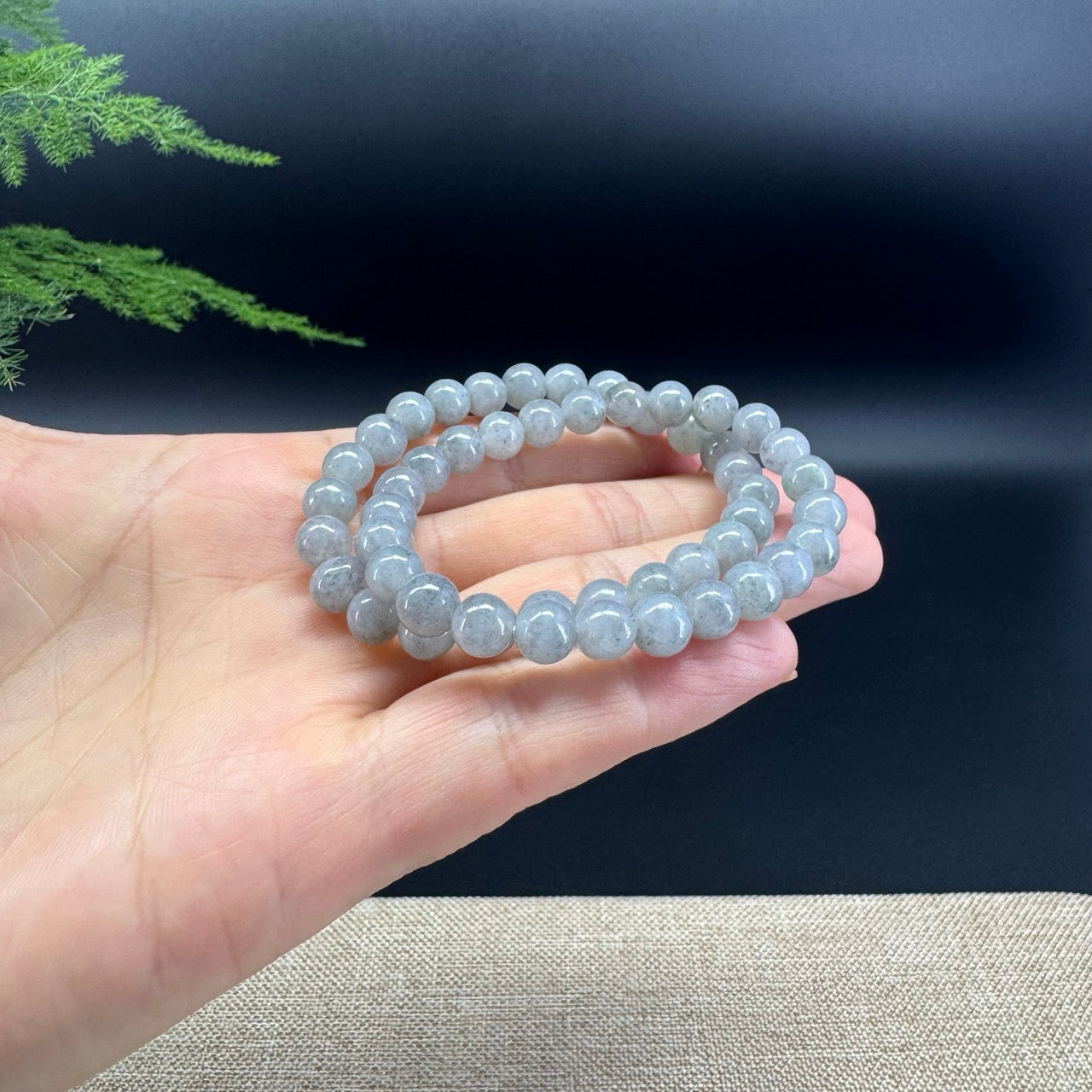 RealJade® Co. Genuine Jadeite Jade Round Lavender Wuji Beads Bracelet (7 mm)