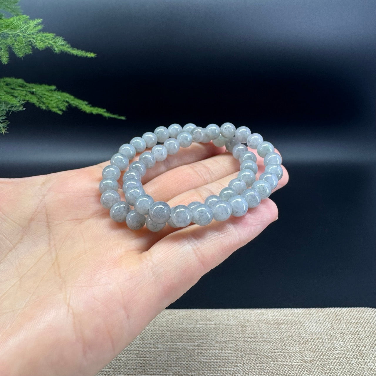 RealJade® Co. Genuine Jadeite Jade Round Lavender Wuji Beads Bracelet (7 mm)