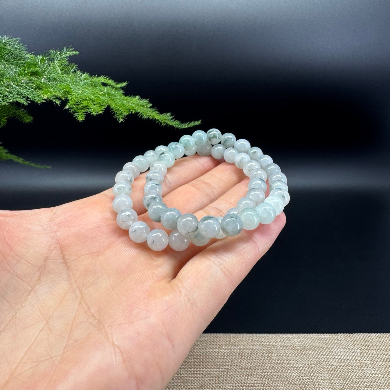Natural Jadeite Jade Round Icy Blue Beads Bracelet ( 7.3 mm )