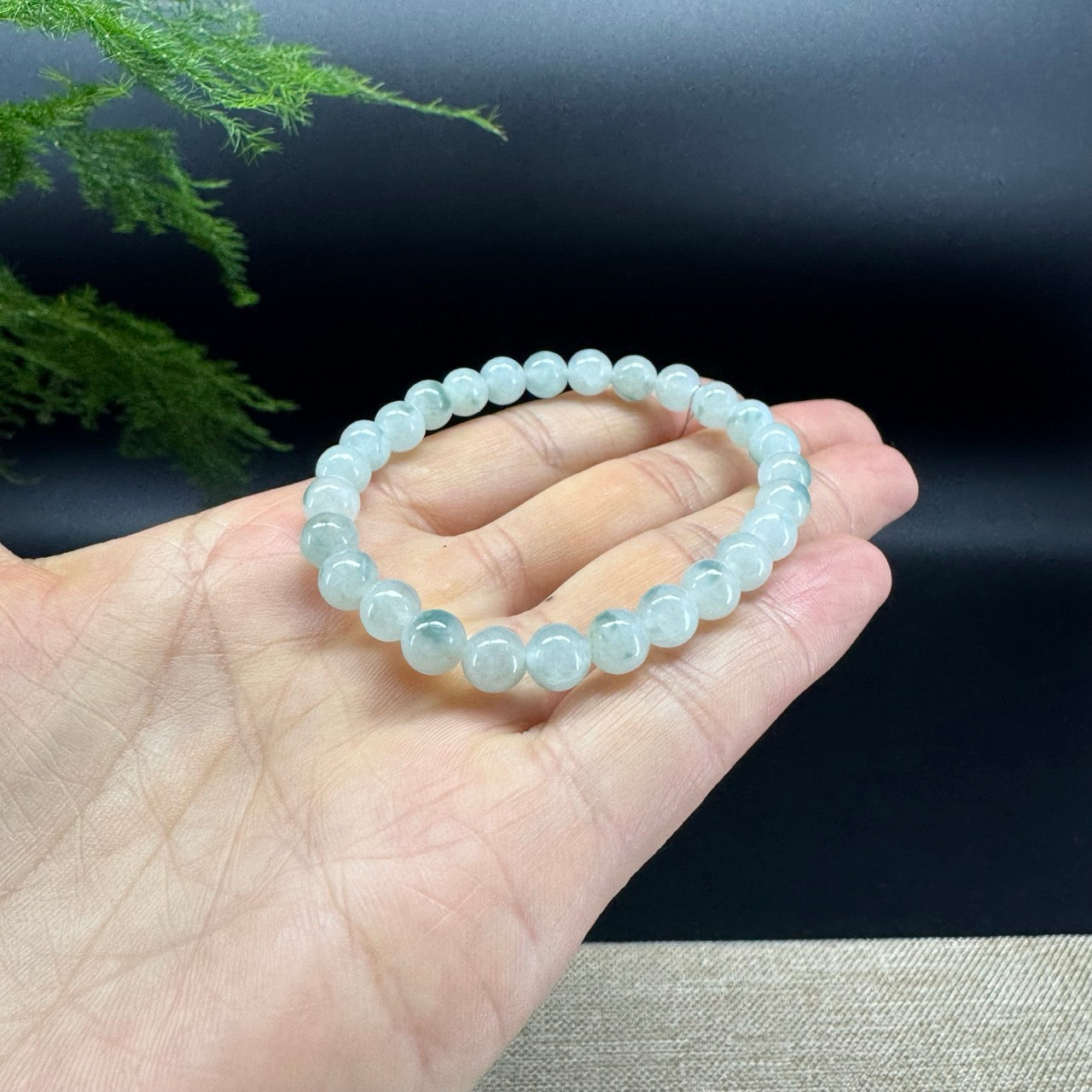 Natural Jadeite Jade  Round Icy Green Beads Bracelet ( 6.6mm )