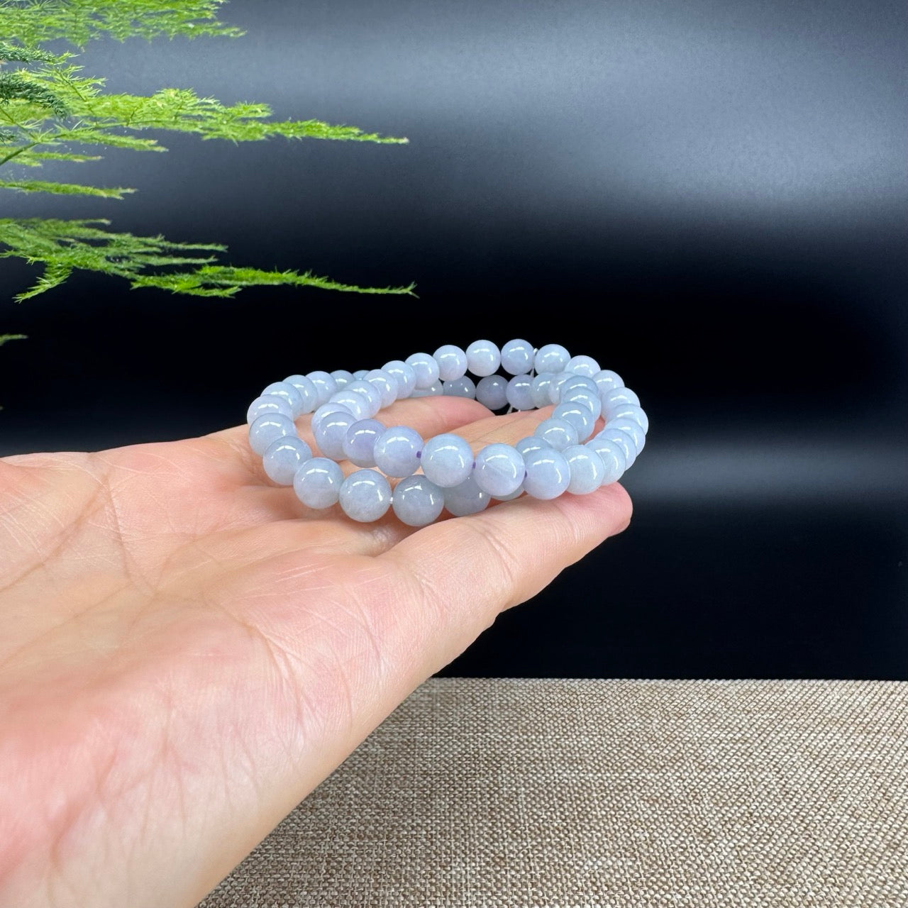 RealJade® Co. Genuine Jadeite Jade Round Light Lavender Beads Bracelet (7.5mm)