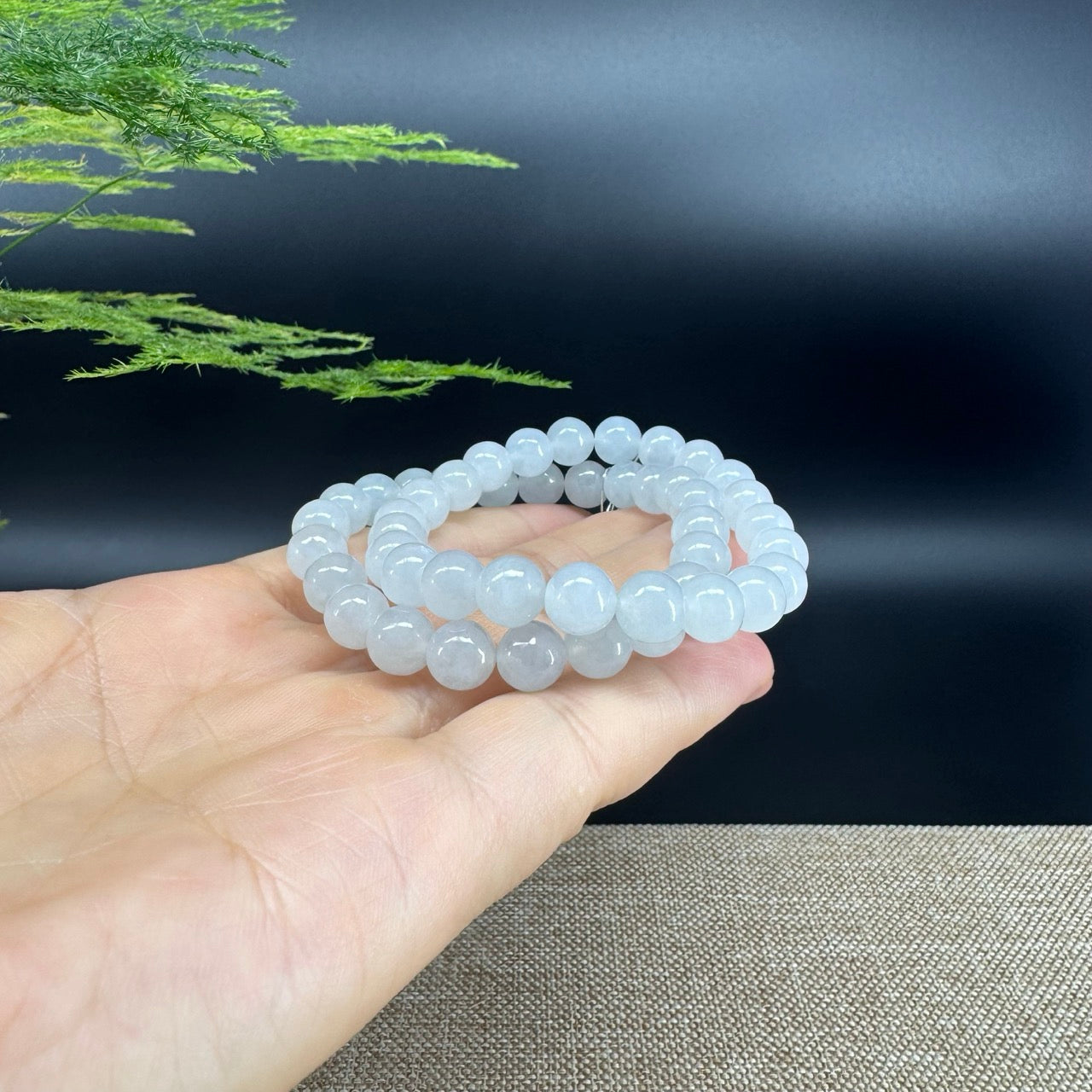 RealJade® Co. Genuine Jadeite Jade Round Ice Beads Bracelet (7.5mm)