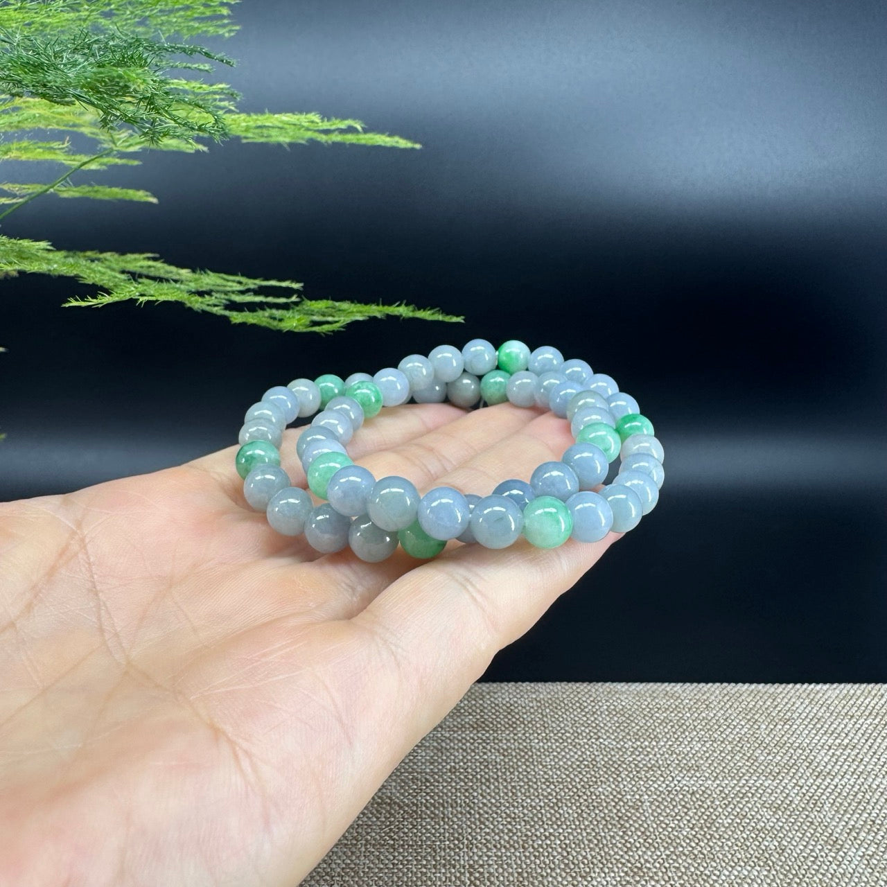 Natural Jadeite Jade Round Lavender Green Beads Bracelet ( 7.3 mm )