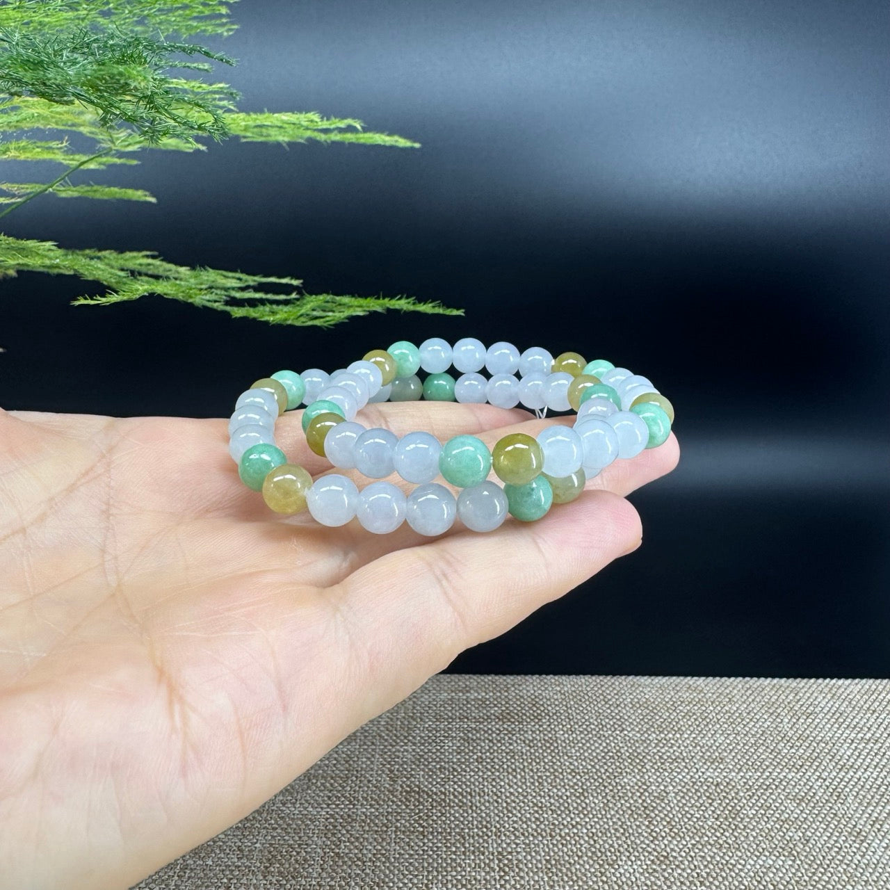 RealJade® Co. Genuine Jadeite Jade Round Multiple Colors Beads Bracelet (7.3 mm)