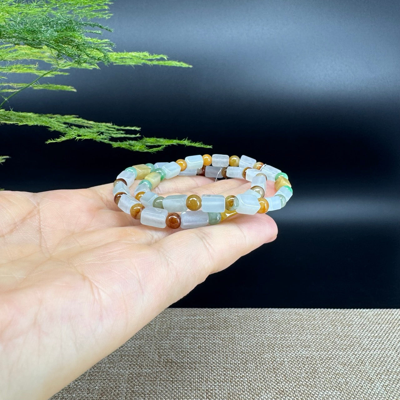 Natural Jadeite Jade  Round Multi-Colors Beads Bracelet ( 5mm )