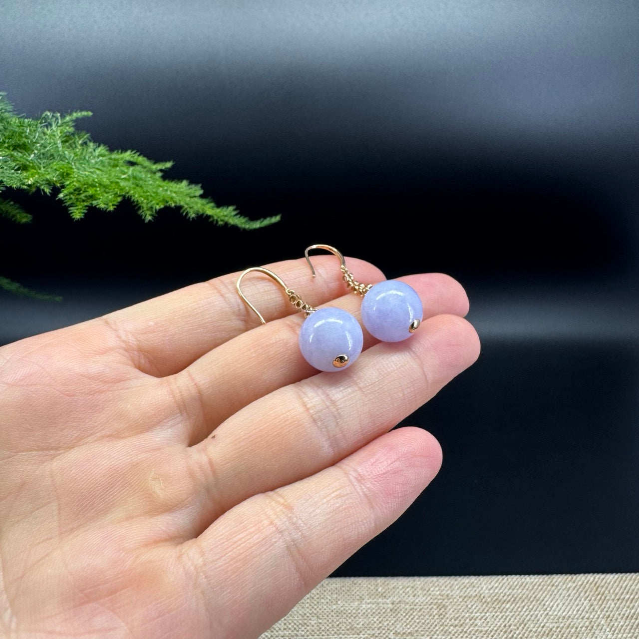 18k Rose Gold Genuine Lavender Bead Jadeite Jade Diamonds Earrings